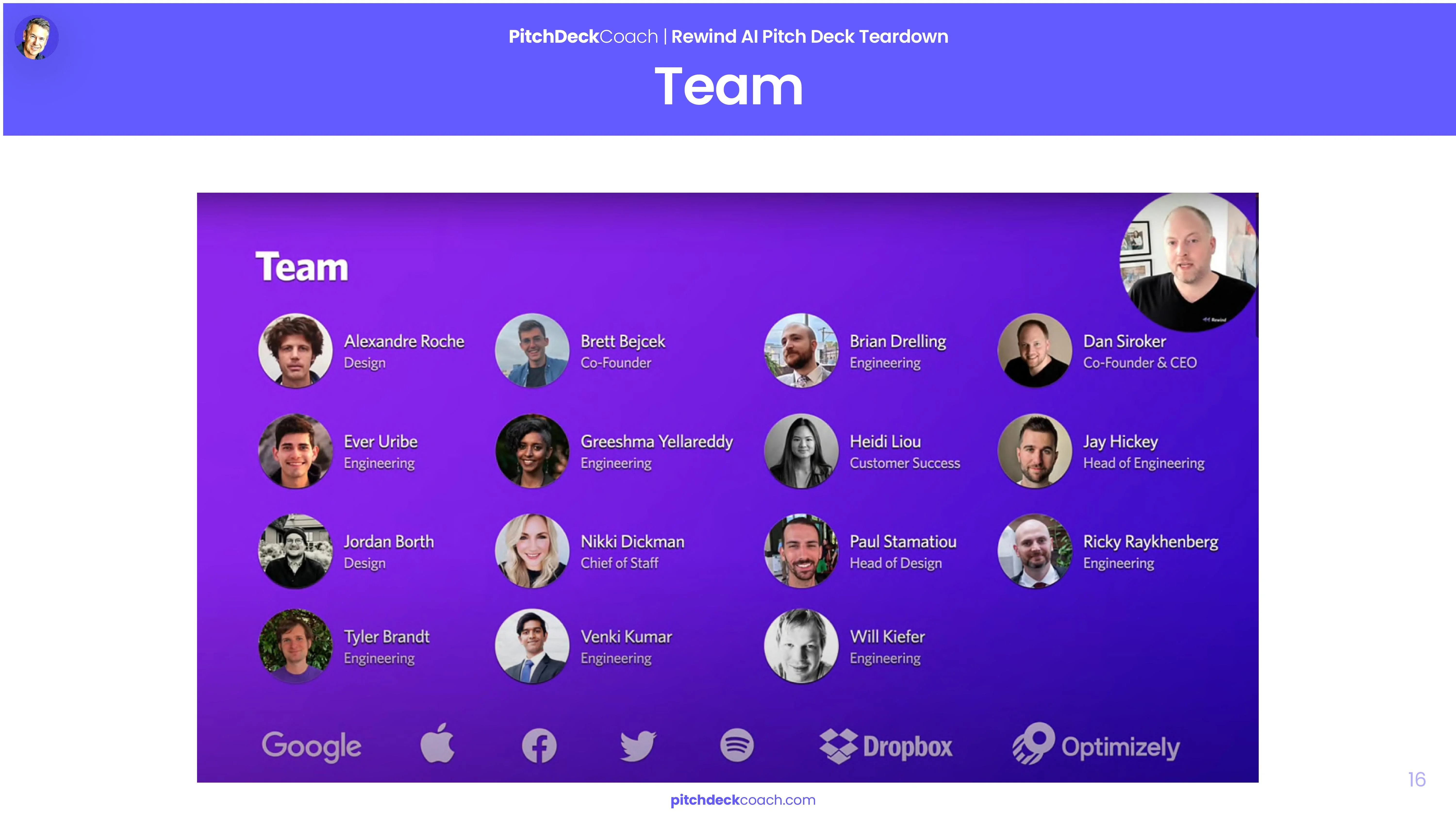 Rewind Pitch Deck Template — Team Slide