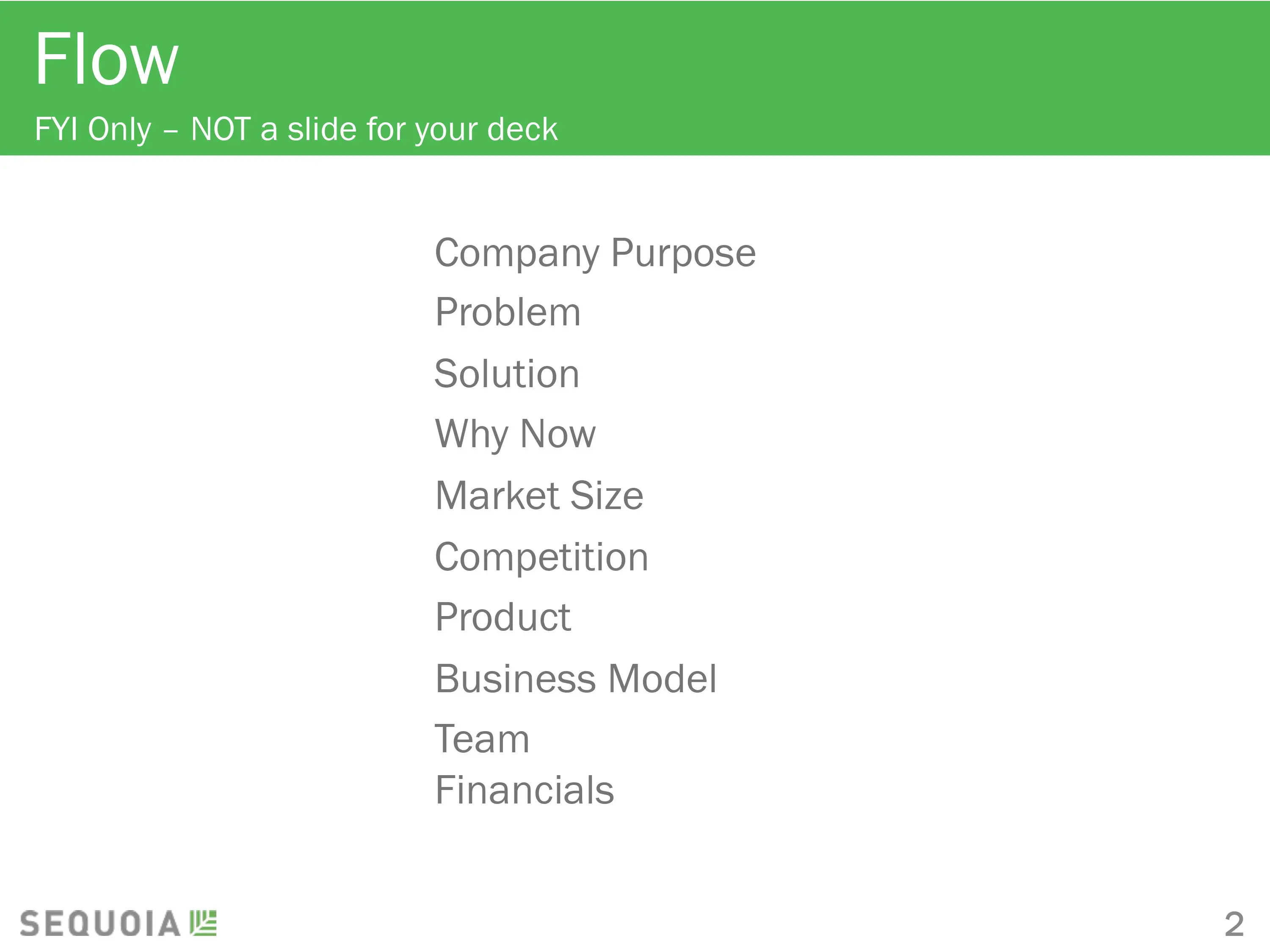 Sequoia Capital pitch deck template. Deck flow.