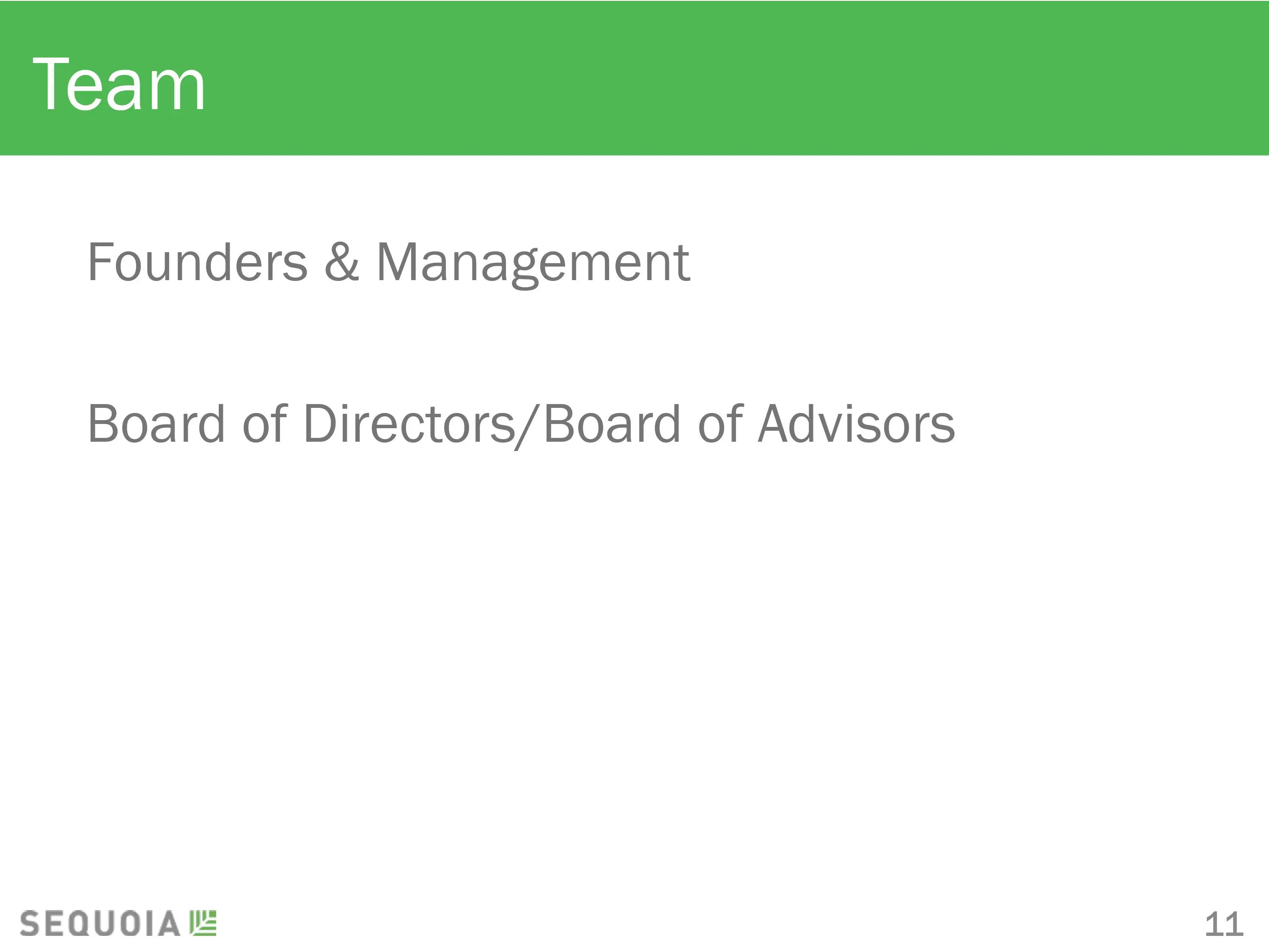 Sequoia Capital pitch deck template. Team slide.
